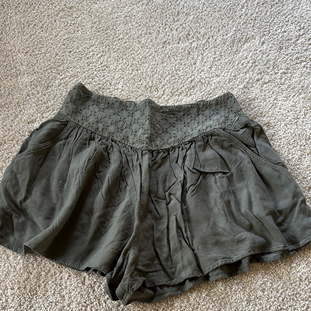 American Eagle Outfitters High Waist Green Shorts with Elastic Waistband